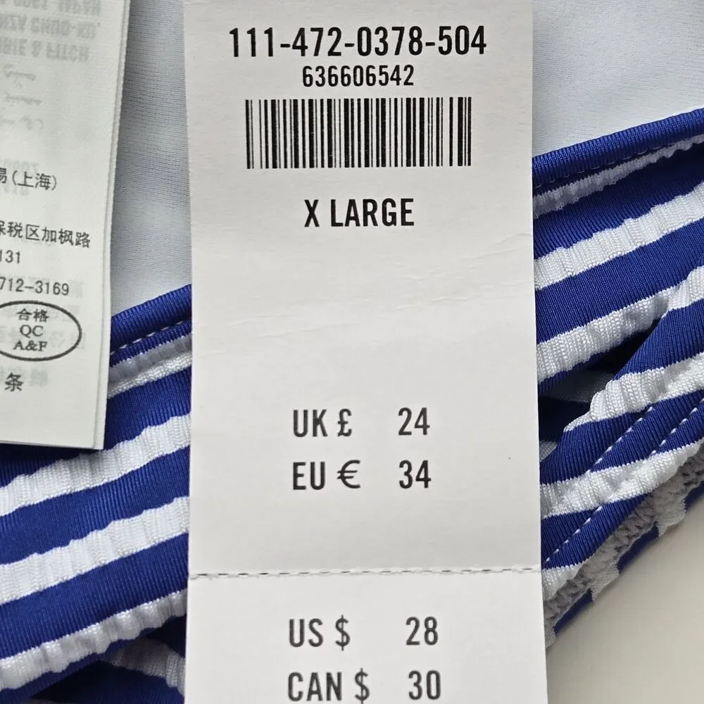 NWT Abercrombie & Fitch Size XL Seersucker Side-Knot Cheeky Bikini Bottoms Beach